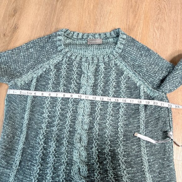 Wooden Ships cable knit pattern sweater size M/L teal blue green wool mohair - Picture 7 of 7